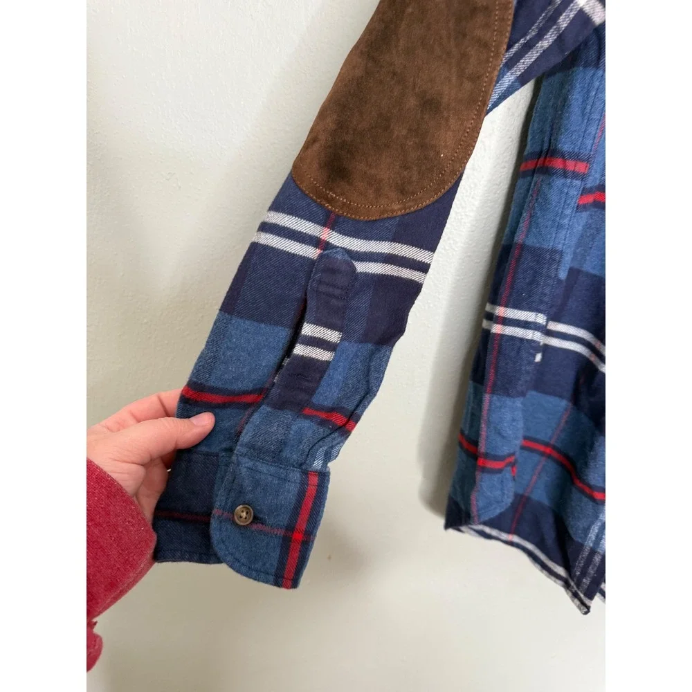 J.crew blue checkered flannel plaid shirt elbow‎ patches